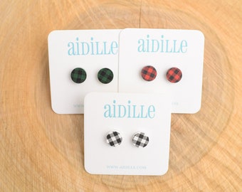 Acrylic Buffalo Plaid Stud Earrings: 12mm Titanium Posts