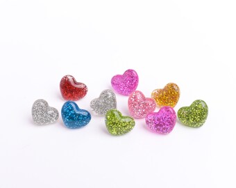 Glitter Heart Push Pins, Set of 10 Colorful Resin Heart Thumb Tacks, Colorful Cubicle Decor, Fun Office Corkboard Pins, Colors May Vary