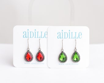 Christmas Teardrop Earrings: Faux Gem, Titanium Ear Wires