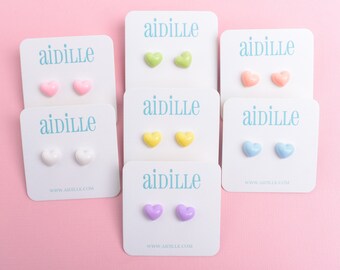 Puffy Pastel Heart Earrings, Choose Your Color Resin Spring Titanium Studs, Girls Easter Basket or Stocking Stuffer Idea