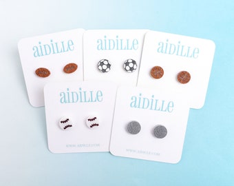 Acrylic Sports Stud Earrings: Soccer, Football, Baseball, Volleyball - Titanium Posts