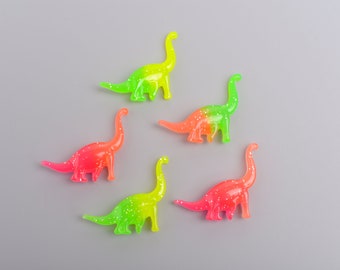 Large Neon Dinosaur Magnets, Set of 5 Glitter Resin Dino Locker Magnets, Prehistoric Refrigerator Magnets, Brontosaurus Decor