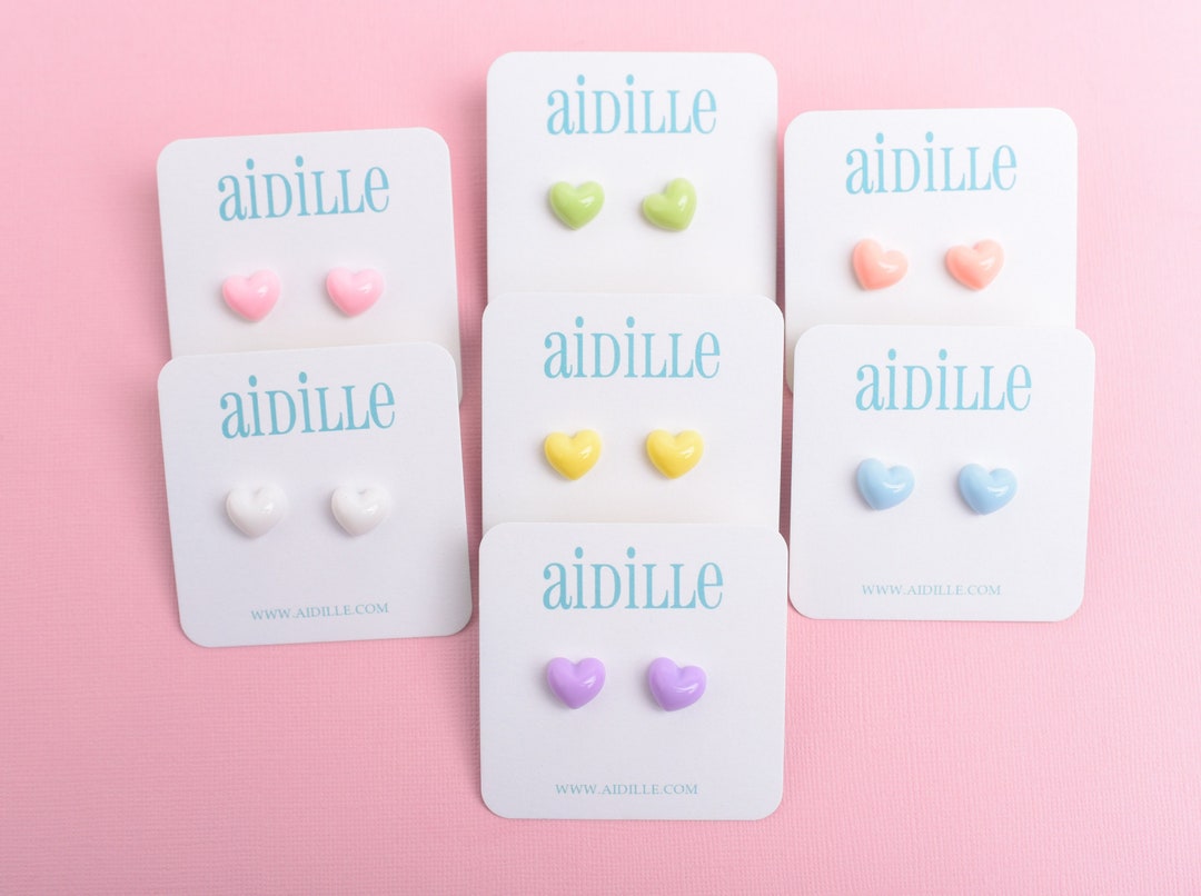 Pastel Heart Earrings, Choose Your Color Resin Spring Titanium Studs