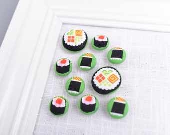 Sushi Fabric Button Push Pins, Set of 10 Decorative Thumb Tacks, Japanese Kitchen Corkboard Push Pins, Sushi Lover Gift