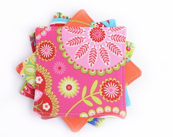 Gypsy Bandana Fabric Coasters, Set of 4 Assorted Prints, Colorful Paisley Fabric Mug Rugs, Housewarming Gift