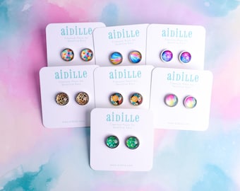 Colorful Resin 12mm Stainless Steel Earrings with Titanium Posts