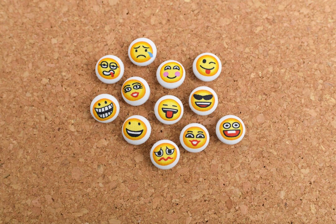 Emoji Thumb Tack Set of 12 Assorted Emojis Fabric Button Push Etsy