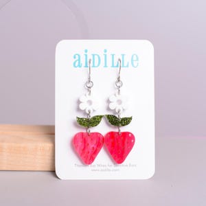 Titanium Ear Wire Lightweight strawberry Daisy Stack Dangles for Sensitive Ears