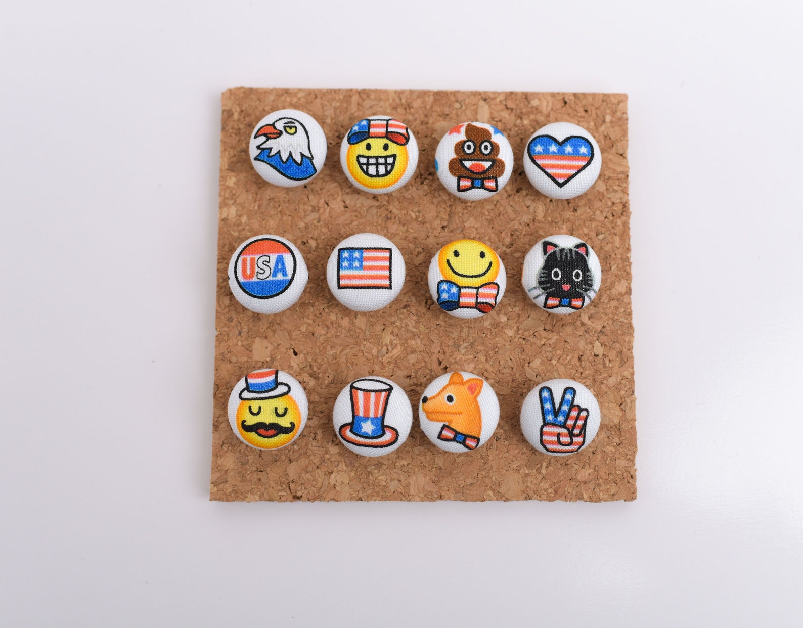 Patriotic Emoji Thumb Tack Set of 12 Americana Fabric Button Etsy