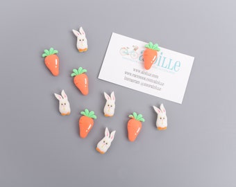 Rabbit and Carrot Magnets OR Push Pins, Resin Spring Refrigerator Magnets, Girls Locker Magnets, Set of 10