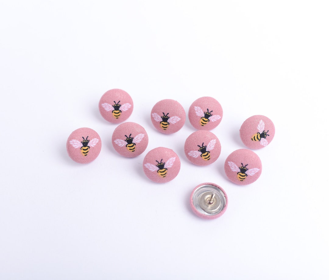 Pink Honey Bee Push Pins, Insect Corkboard Thumb Tacks, Fabric Button ...