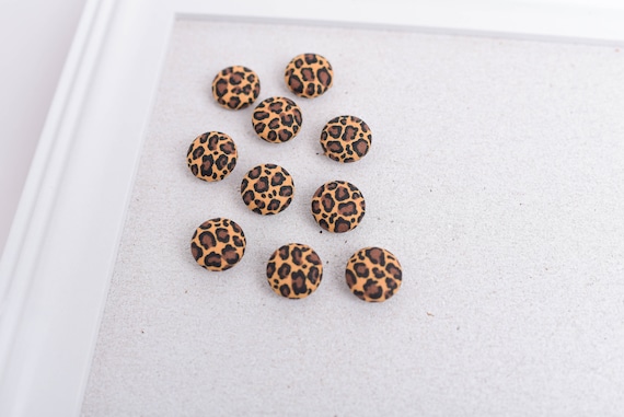 Leopard Print Thumb Tacks, Set of 10, Animal Print Push Pins, Fabric Button  Corkboard Tack Set, Leopard Print Home Decor, Black and Tan 