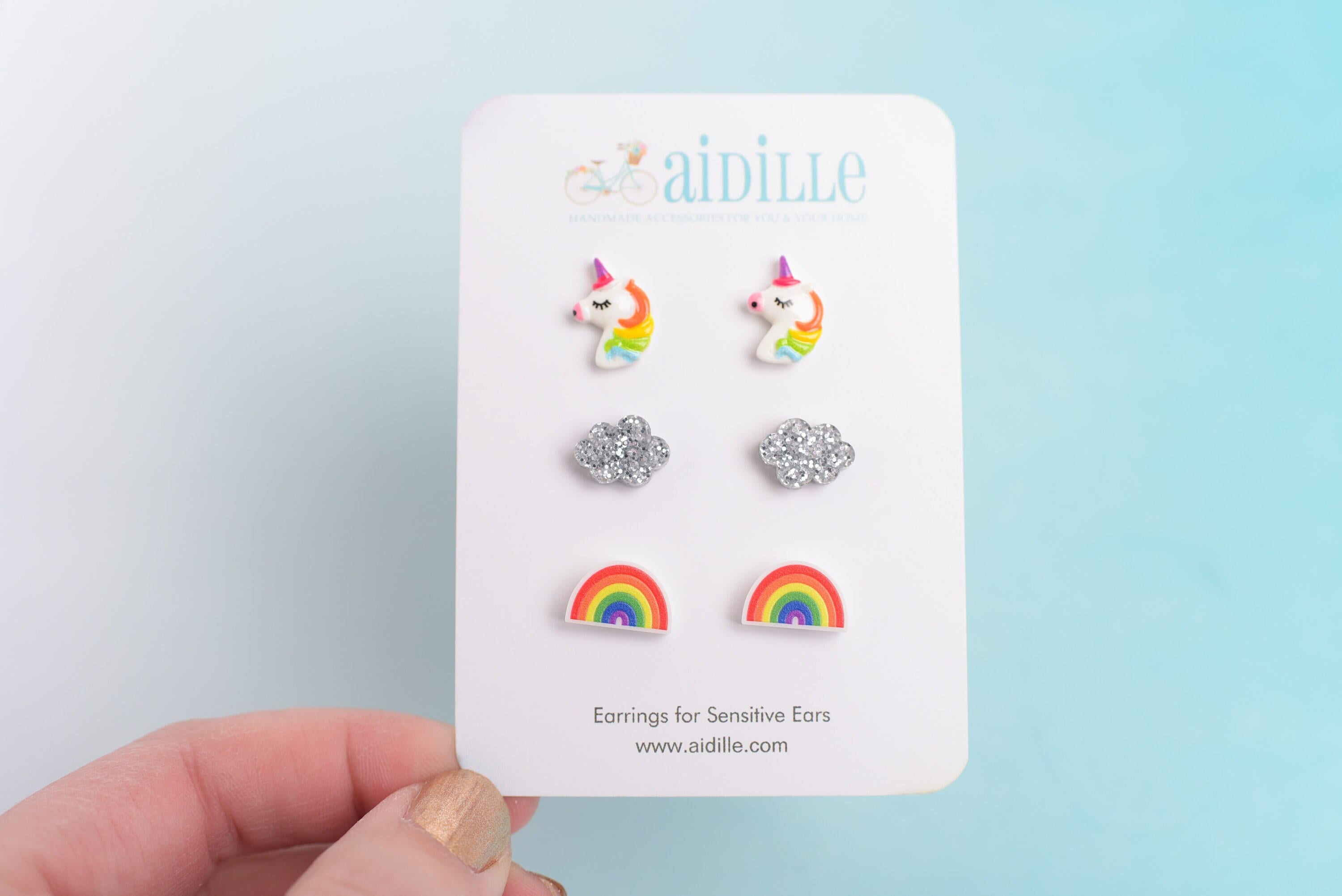 Clip on Earrings, Non-Slip Silicone Clips Cloud Luvs Rainbow