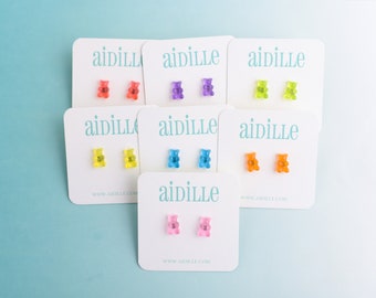 Little Gummy Bear Earrings, Choose Color Mini Candy Bear Girls Titanium Posts for Sensitive Ears, Kids Birthday Party Favor