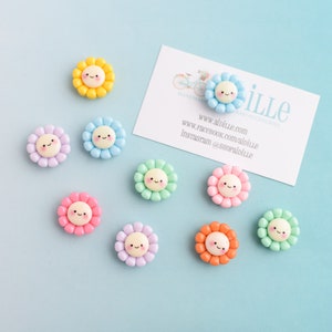 Happy Flower Magnets, Set of 10, Cute and Colorful Resin Refrigerator Magnets, Girls Locker Magnets, Womens Office Decor