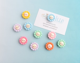 Happy Flower Magnets, Set of 10, Cute and Colorful Resin Refrigerator Magnets, Girls Locker Magnets, Womens Office Decor