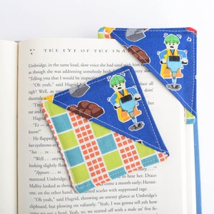 ONE Construction Man Fabric Corner Bookmark, Boys Cloth Bookmark, Kids Stocking Stuffer Idea