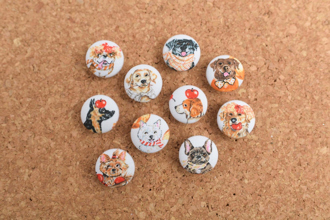 Handmade Fall Dog Push Pins: Fabric Button Thumb Tacks, Set of 10 - Etsy