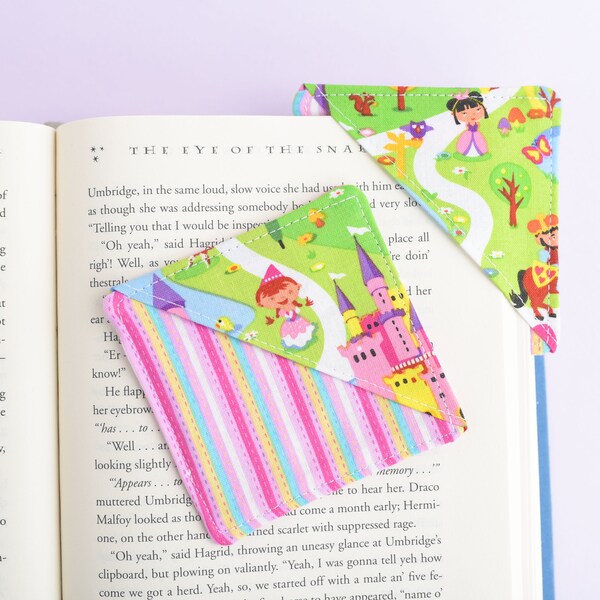 ONE Pretty Princess Fabric Corner Bookmark, Girls Rainbow Stripe Cloth Bookmark, Kids Stocking Stuffer Idea, Out of Print