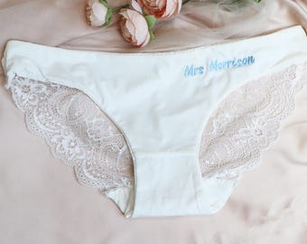 Personalized White Lace Bridal Thong: Custom Wedding Underwear