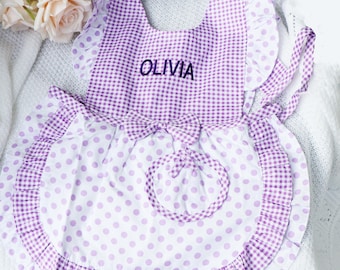 Personalized Kids Apron with Name,Ruffle Toddler Apron for Girls Boys,Embroidered Child Apron,Cooking Baking Painting Gift,Christmas Present