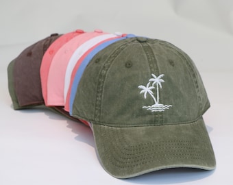 Custom Embroidered Coconut Tree Baseball Cap: Distressed Cotton Dad Hat