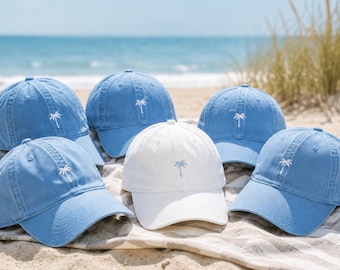 Embroidered Palm Tree Classic Cap, Gift for Beach Lover, Vacation Baseball Hat, Cap for Tropical Island Trip, Summer Beach Themed Accessory