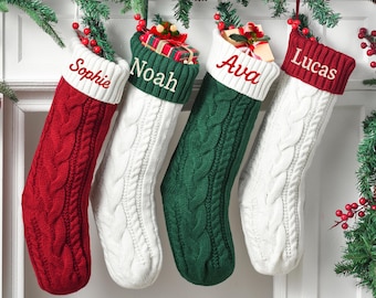 Personalized Christmas Stocking,Custom Name Knit Stockings,Embroidered Holiday Stocking,Family Christmas Decor, Knit Stockings
