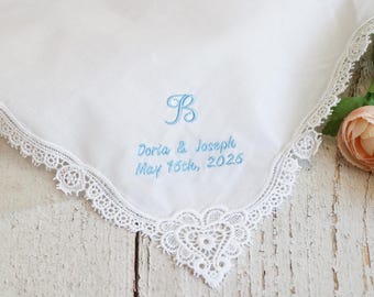 Personalized Lace Wedding Handkerchief: Embroidered Mother of the Bride Gift
