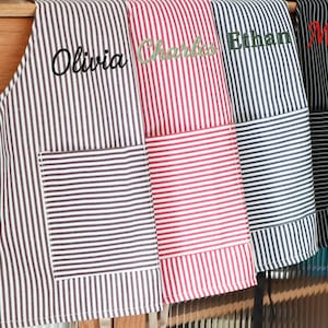 Personalized Apron for Kids, Custom Toddler Apron Embroidered Name, Striped Apron With Pockets, Cooking Party, Birthday Gift for Child