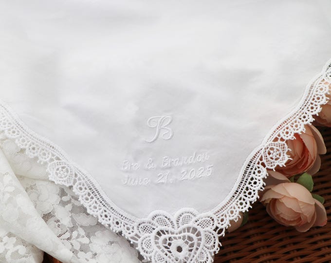 Personalized Lace Wedding Handkerchief: Embroidered Bridal Gift