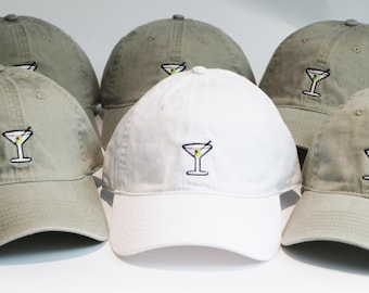 Embroidered Martini Baseball Cap: 100% Cotton Twill, Adjustable