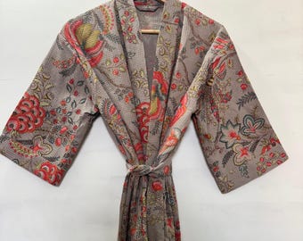 Bata kimono de algodón tipo gofre: Bata de spa unisex, ideal para la playa.