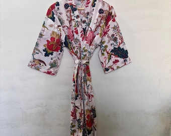Bata kimono de algodón tipo gofre: Bata de spa unisex, ideal para la playa.