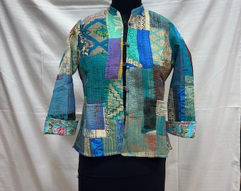 Silk Patchwork Jacket | Handmade Boho Short Jacket | Quilted Festival Coat | Vintage Fabric Jacket | Colorful Bohemian Outerwear | Gift Idea