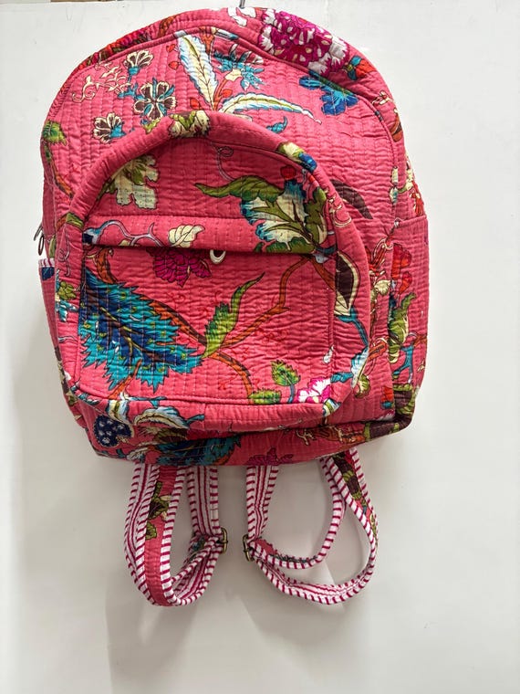 Floral Print Hand Block Printed Cotton Quilted Bag for Kids  display picture 3