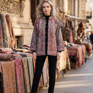 Kashmiri pashminawollen jack: vintage geweven paisleyjas, moederdagcadeau