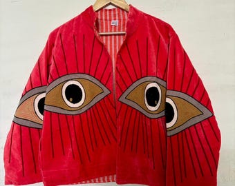 Handmade Velvet Suzani Jacket: Embroidered Boho Short Coat