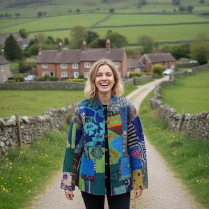 Ręcznie robiona pikowana kurtka z jedwabiu | Styl boho, sztuka do noszenia | Kurtka warstwowa | Płaszcz Kantha | Krótka kurtka | Kurtka zimowa