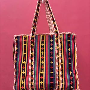 Handmade Reversible Block Print Tote Bag – Handmade Cotton Bag | Shopping Bag | Market Bag | Quilted Tote Bag | Eco friendly | Grocery Bag