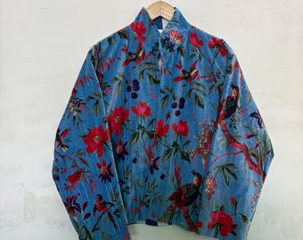 Suzani Embroidered Velvet Winter Jacket | Handmade Short Festival Coat | Ethnic Bohemian Outerwear | Winter Kimono Jacket | Gift For Wife