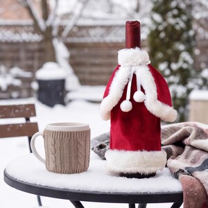 Funda navideña para botella de vino, decoración festiva para botella, decoración de mesa navideña, regalo para anfitriona amante del vino