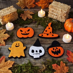 Halloween Felt Embellishments, Pumpkin Ghost Skull and Witch Hat Decorations for Spooky DIY Crafts and Costume Making