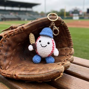 Baseball Doll Keychain, Crochet Baseball Bag Charm, Sports Fan Gift, Cute Team Backpack Accessory