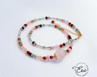 Rose Quartz Necklace, Beaded Gemstone Necklace, Minimalist Crystal Necklace, Natural Stone Necklace, Dainty Jewellery, Gift for Her