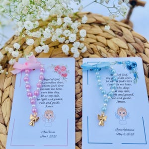 Schutzengel Taufe und erste Kommunion Bevorzugung mit handgemachtem Mini-Rosenkranz und Karte
