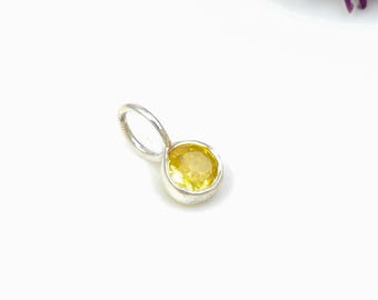 Round Shape Tiny Faceted Yellow Citrine Gemstone Pendant