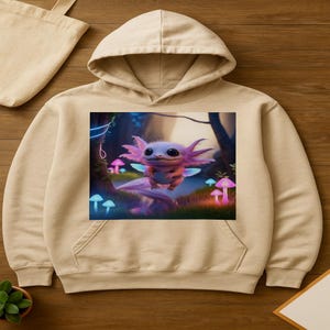 ネオンファンタジーアホロートルアート – キュートな魔法の生き物イラスト – デジタルダウンロードまたはパーカー | フェアリーコア・コテージコア・アニマルデコレーション