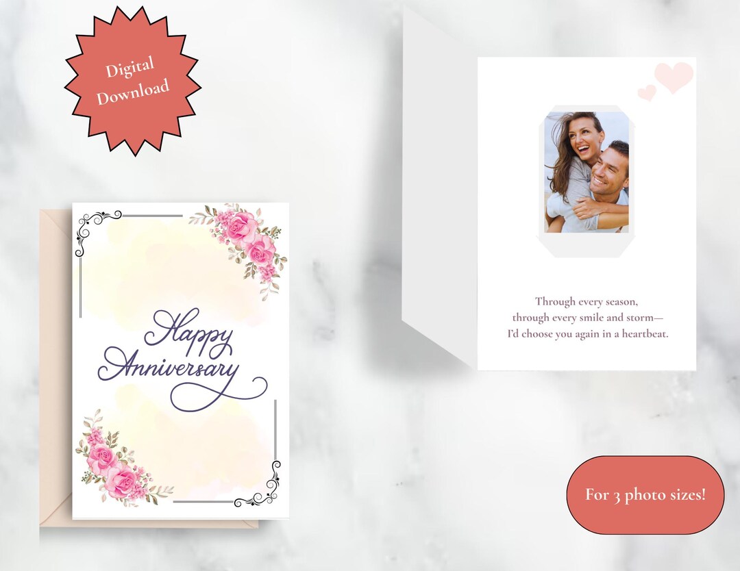 Rose Bouquets Printable Anniversary Card With Roses | Instant Download ...