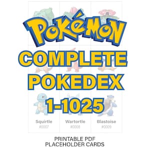 Pokémon Complete Dex Card Placeholder 1-1025 TCG PokeDex Binder PDF Stampabile Tutte le carte hanno linee di taglio - Download digitale